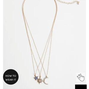 🆕️🌜🌟CELESTIAL LAYERED 3 ROW MOONSTONE NECKLACE - GOLD TONE🌟🌛